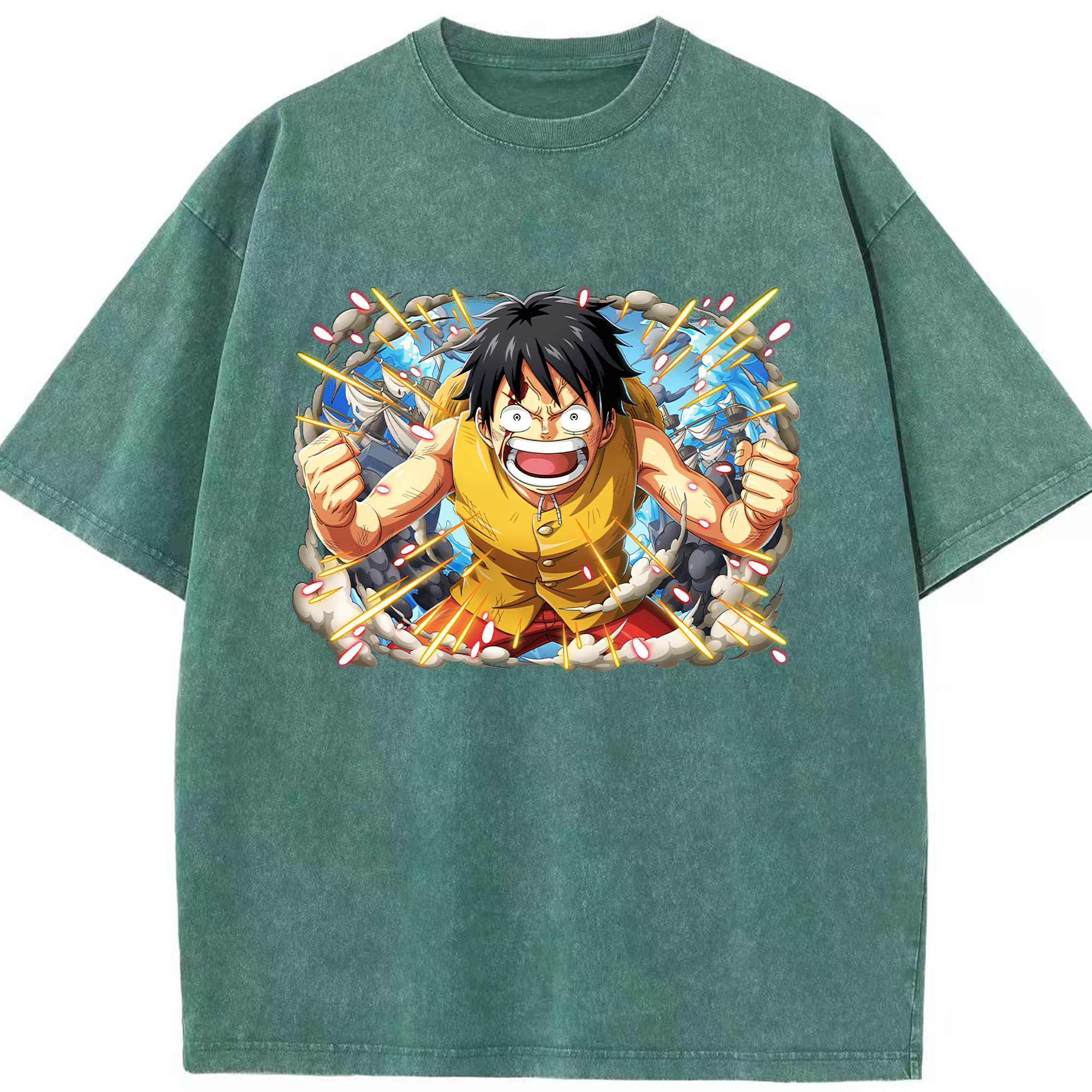 ワンピース モンキー・D・ルフィ ONE PIECE Monkey D. Luffy 綿100% ヴィンテージ風 半袖Tシャツ（フロントプリント）